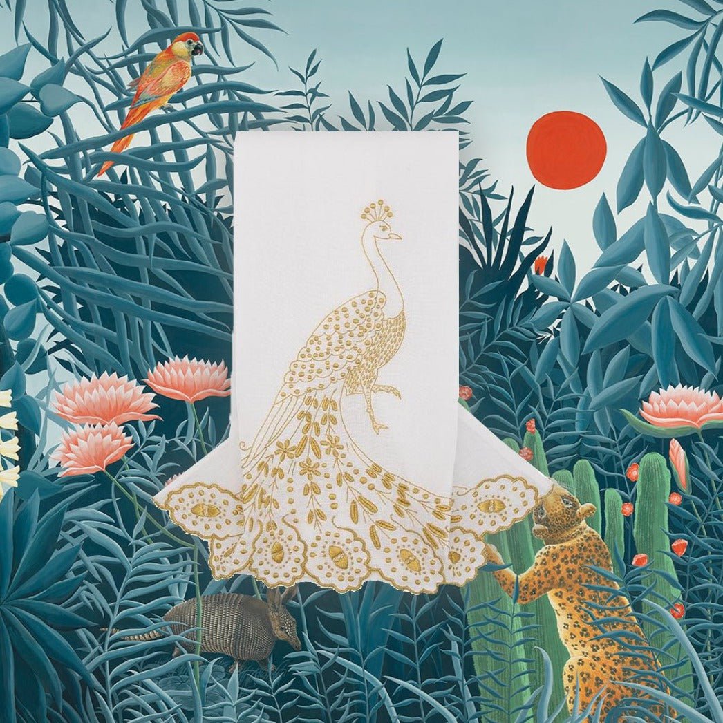 Peacock Guest Towel - Gold