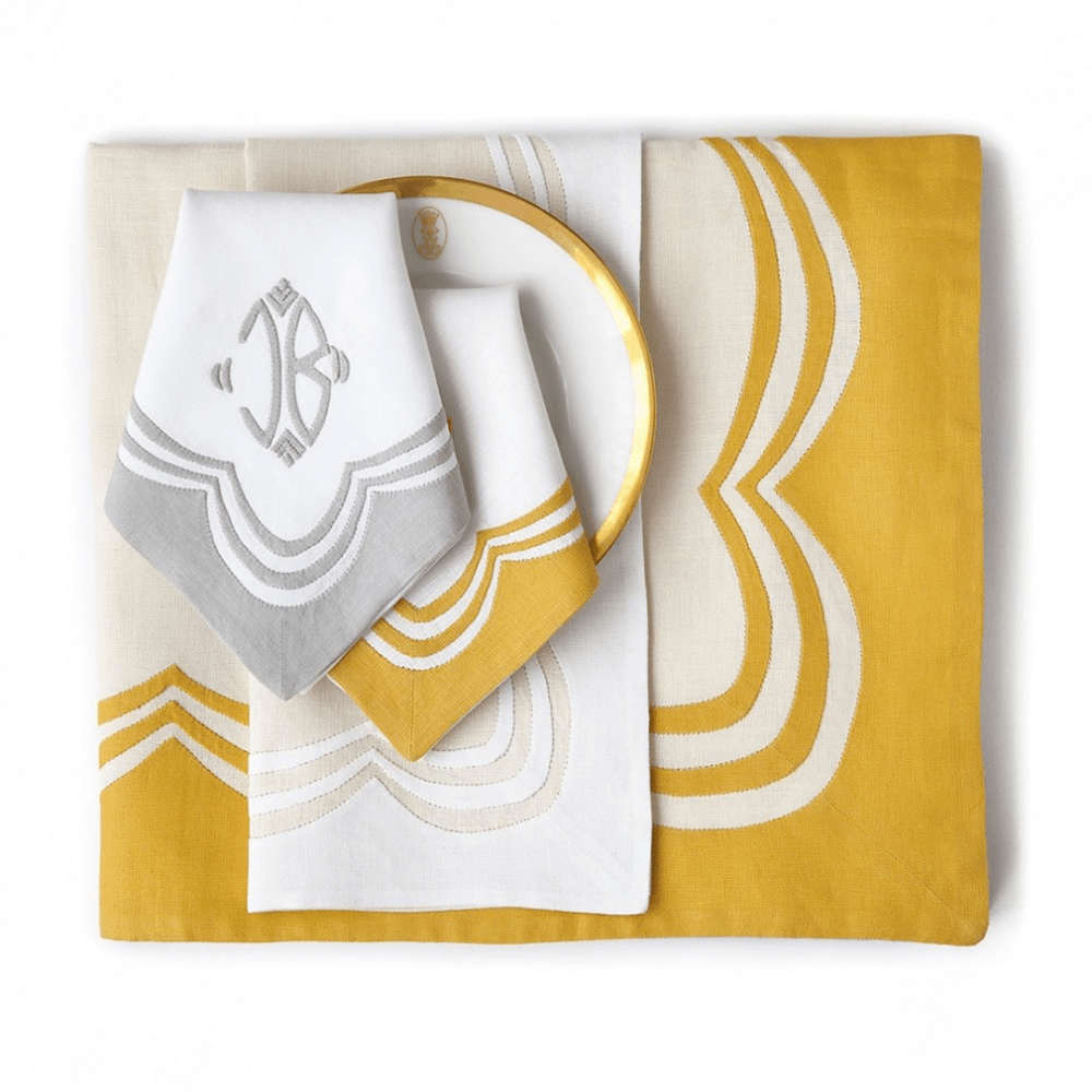 Pastel Yellow Linen Cloth Scallop Napkins Set for Table Decor Set of 2, 4  or 6 