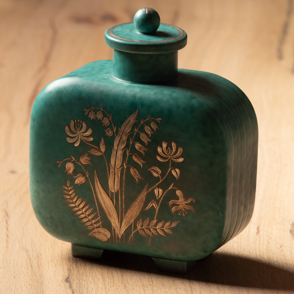 Glazed Bottle with Silver Intarsia