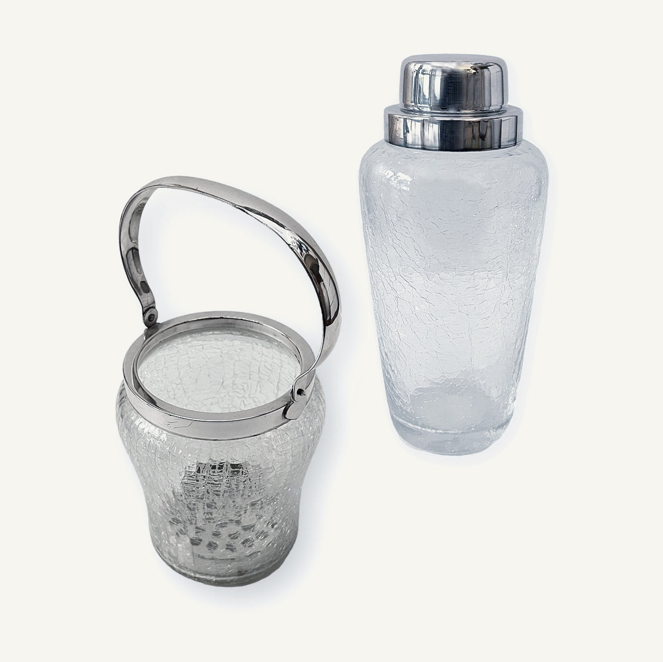 Crackled Glass Shaker & Ice Bucket Set