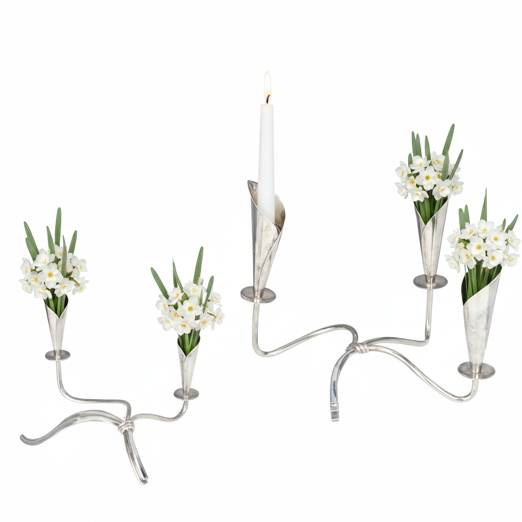 Pair of Silver Calla Lily Candlesticks & Vase