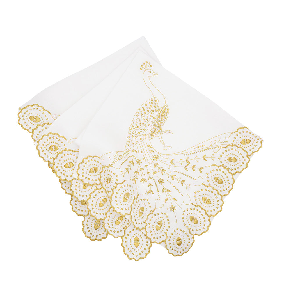 Peacock Dinner Napkins - Gold