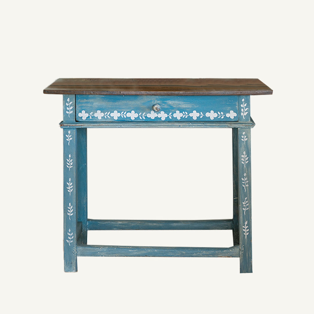 Hand-Painted Blue Bed Side Table