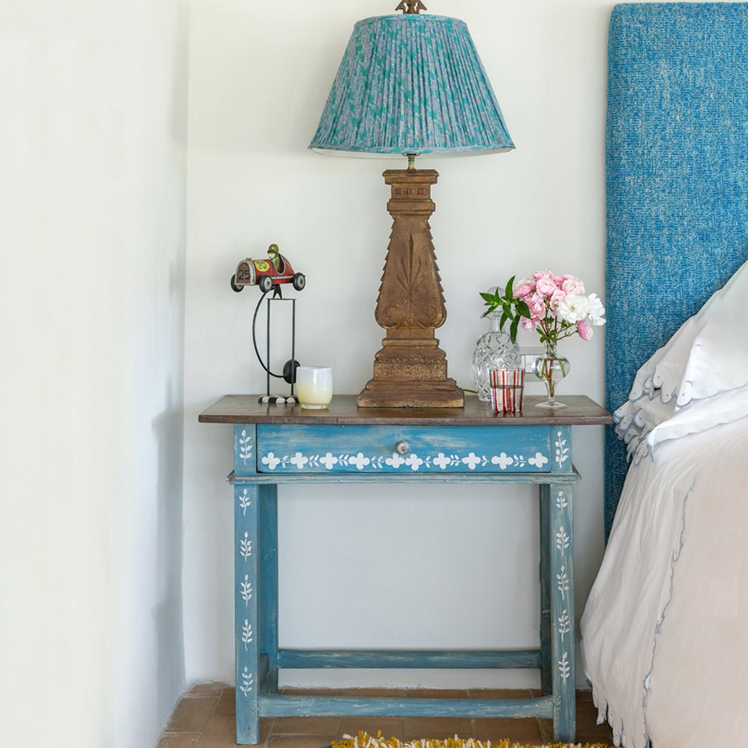 Hand-Painted Blue Bed Side Table