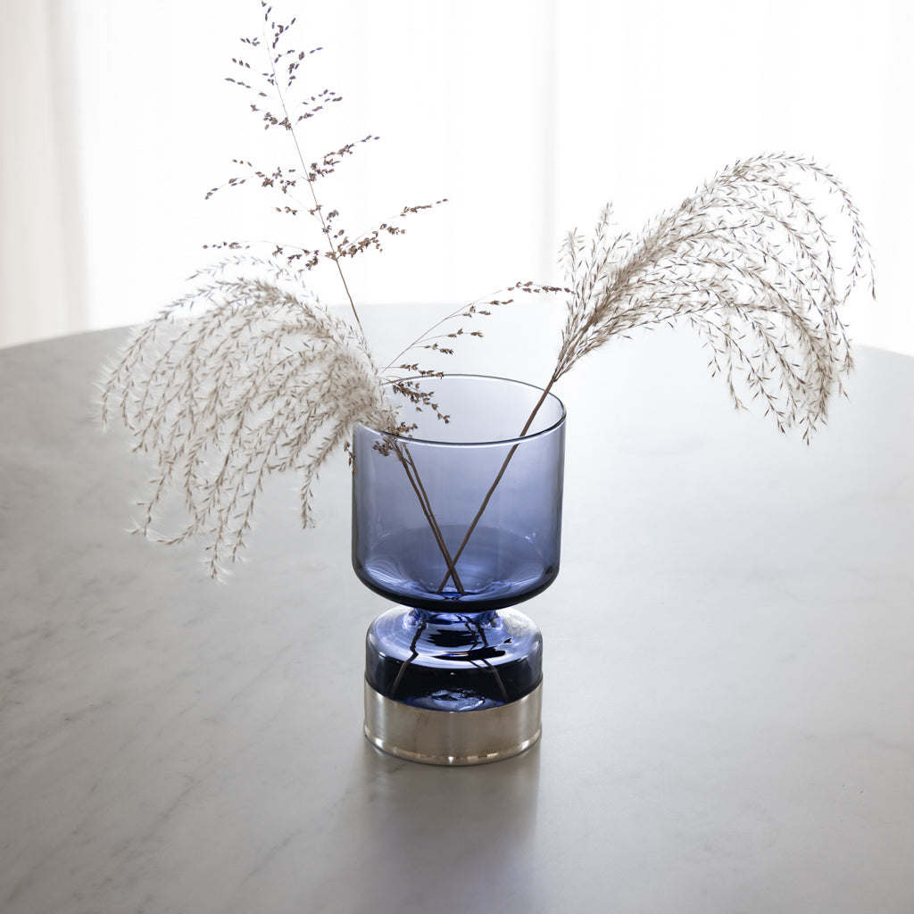 Violet Glass & Silver Base Vase