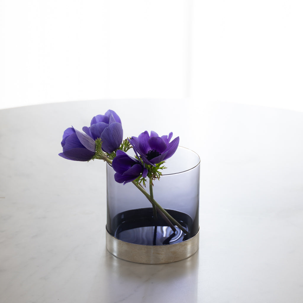 Violet Glass & Silver Base Vase