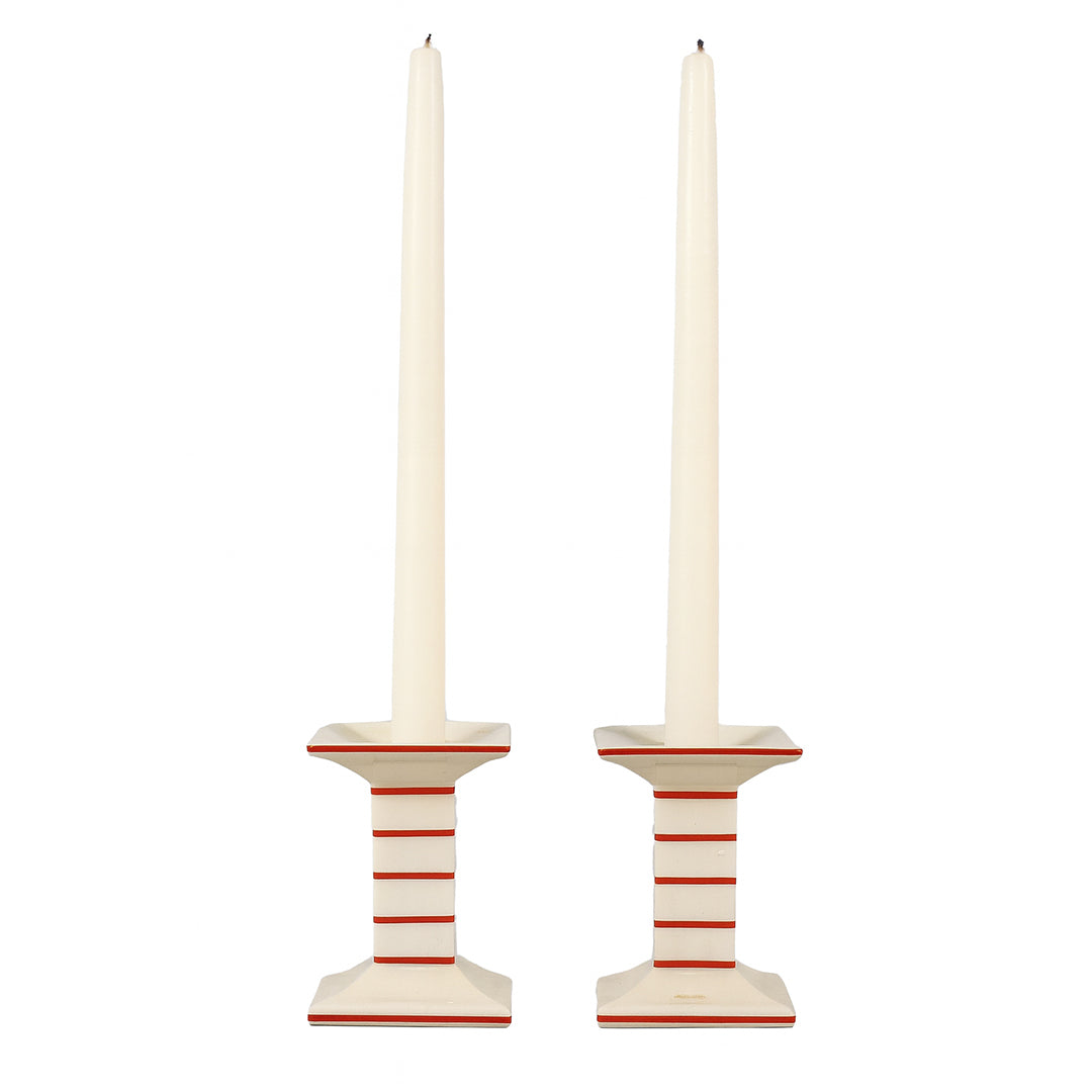 Pair of Ceramic Stripe Candlesticks