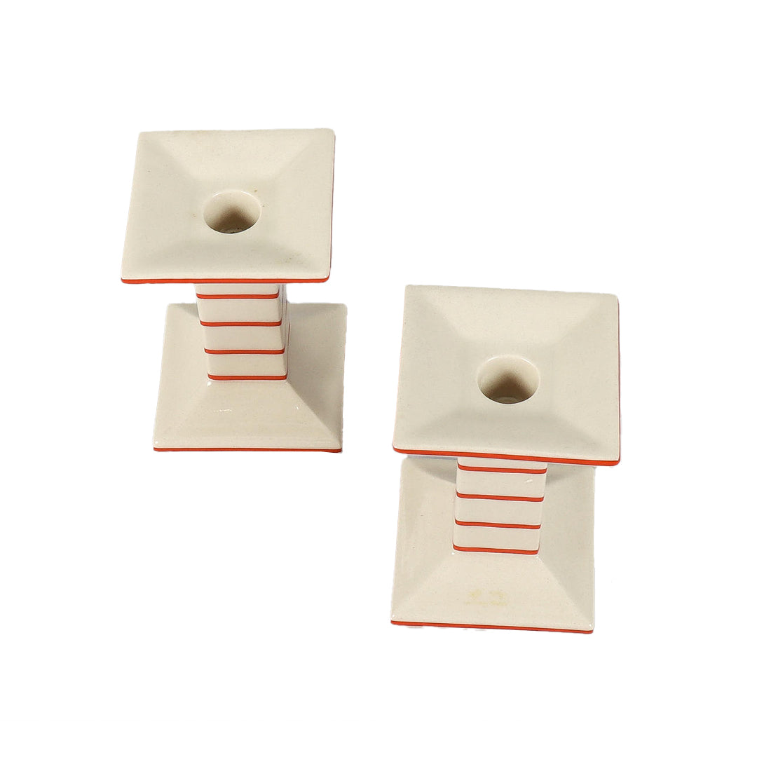 Pair of Ceramic Stripe Candlesticks