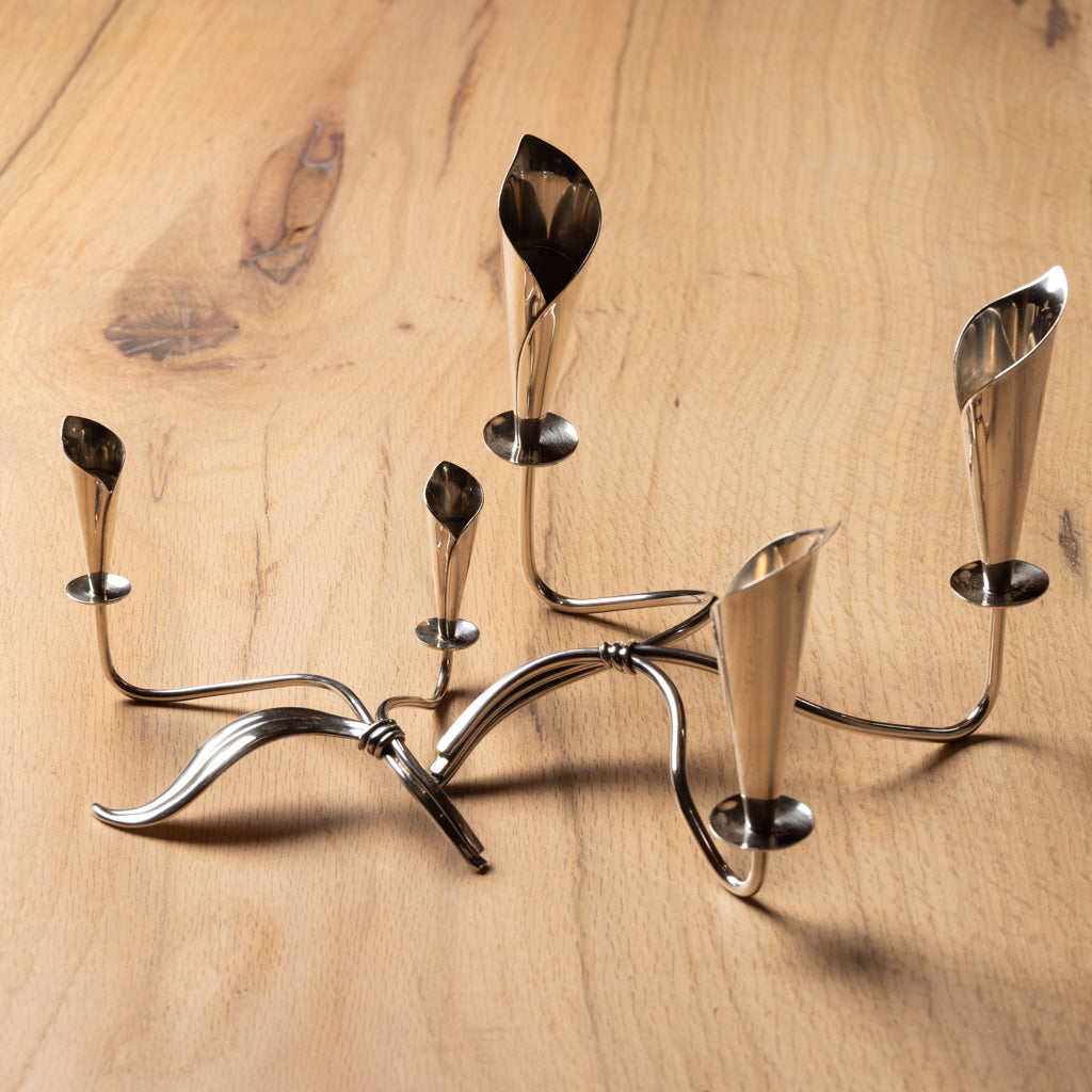 Pair of Silver Calla Lily Candlesticks & Vase