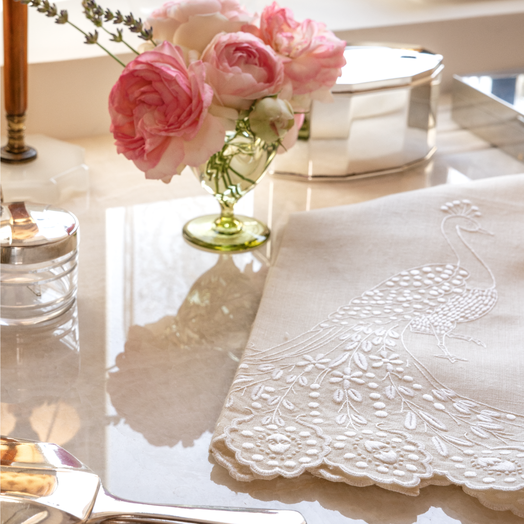 Peacock Guest Towel - White