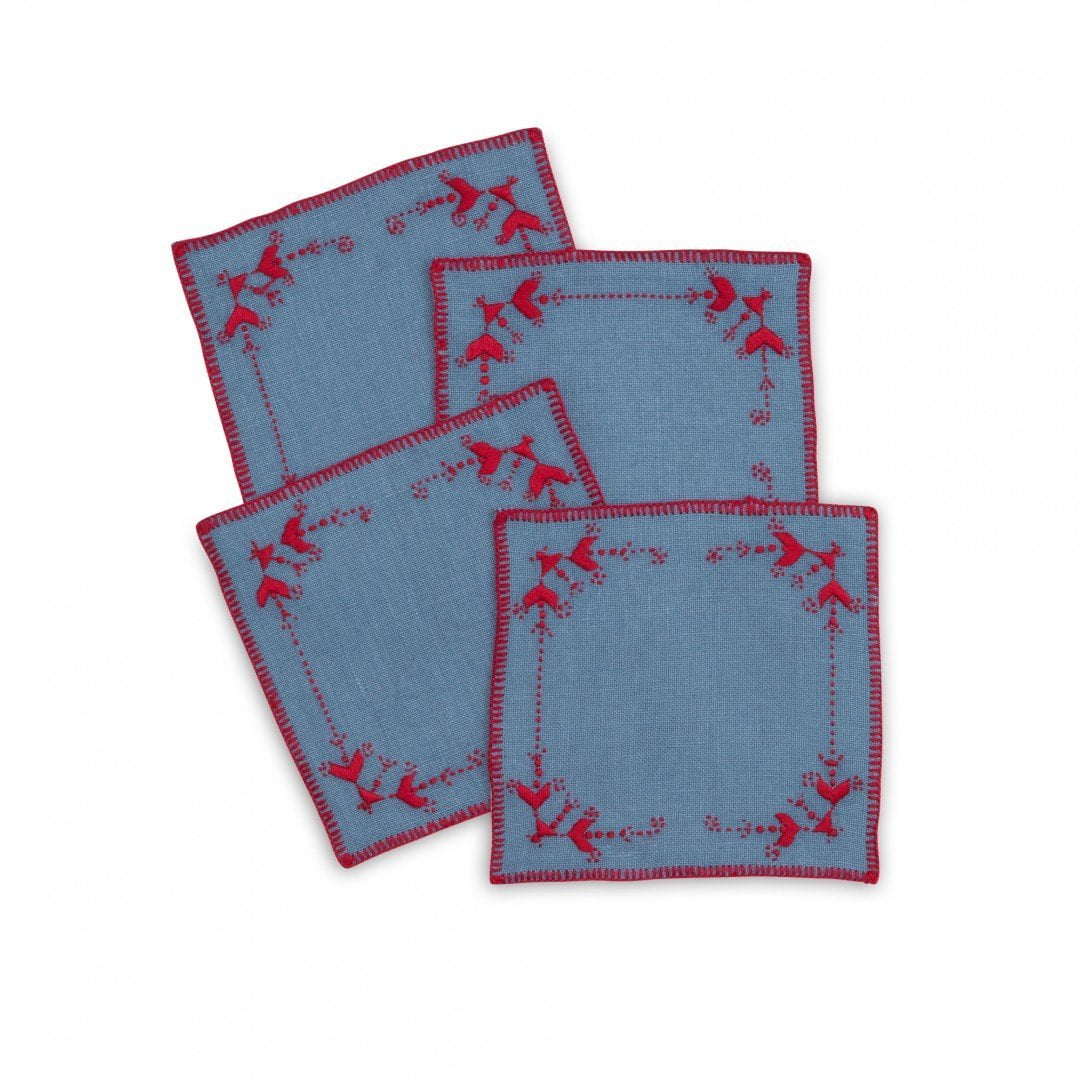 Cortina Coasters Napkins - Denim & Red-Julia B. Casa