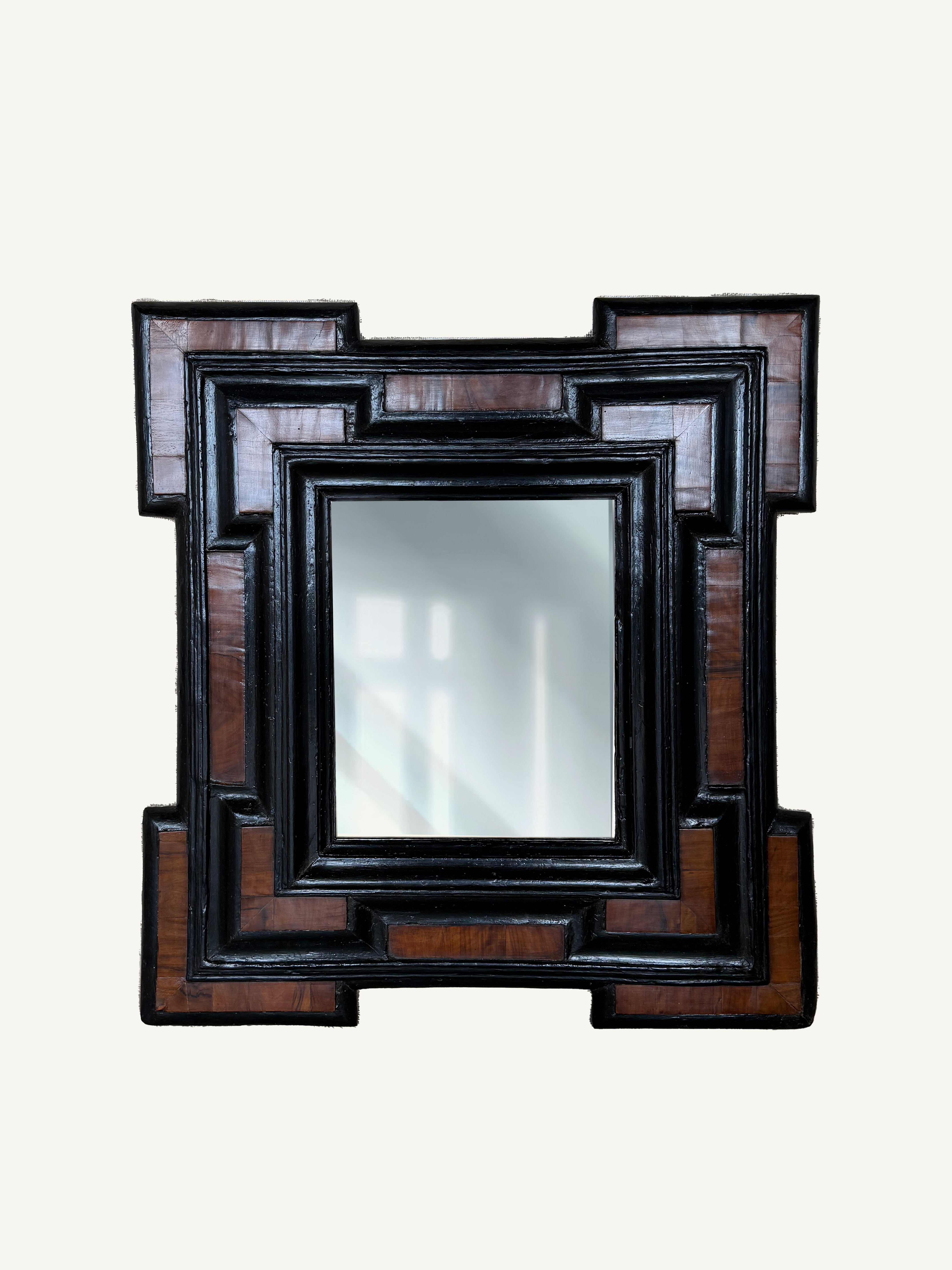 Antique Italian Walnut Frame Mirror with Original Iron Hook c. 1600