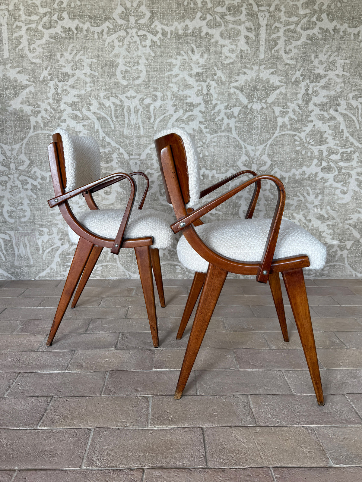 Pair of Mid-Century Modern Boucle Arm Chairs c. 1970