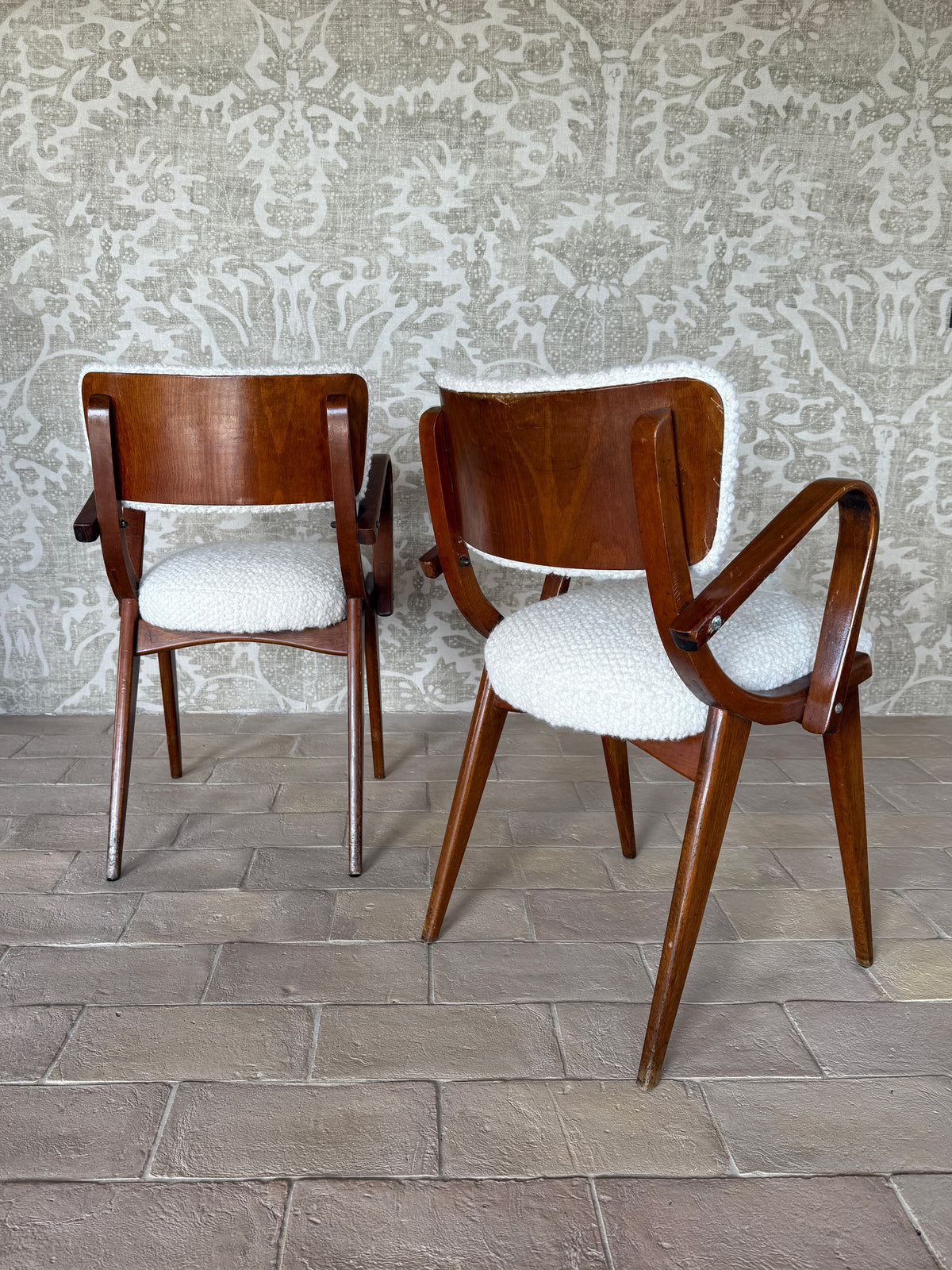 Pair of Mid-Century Modern Boucle Arm Chairs c. 1970