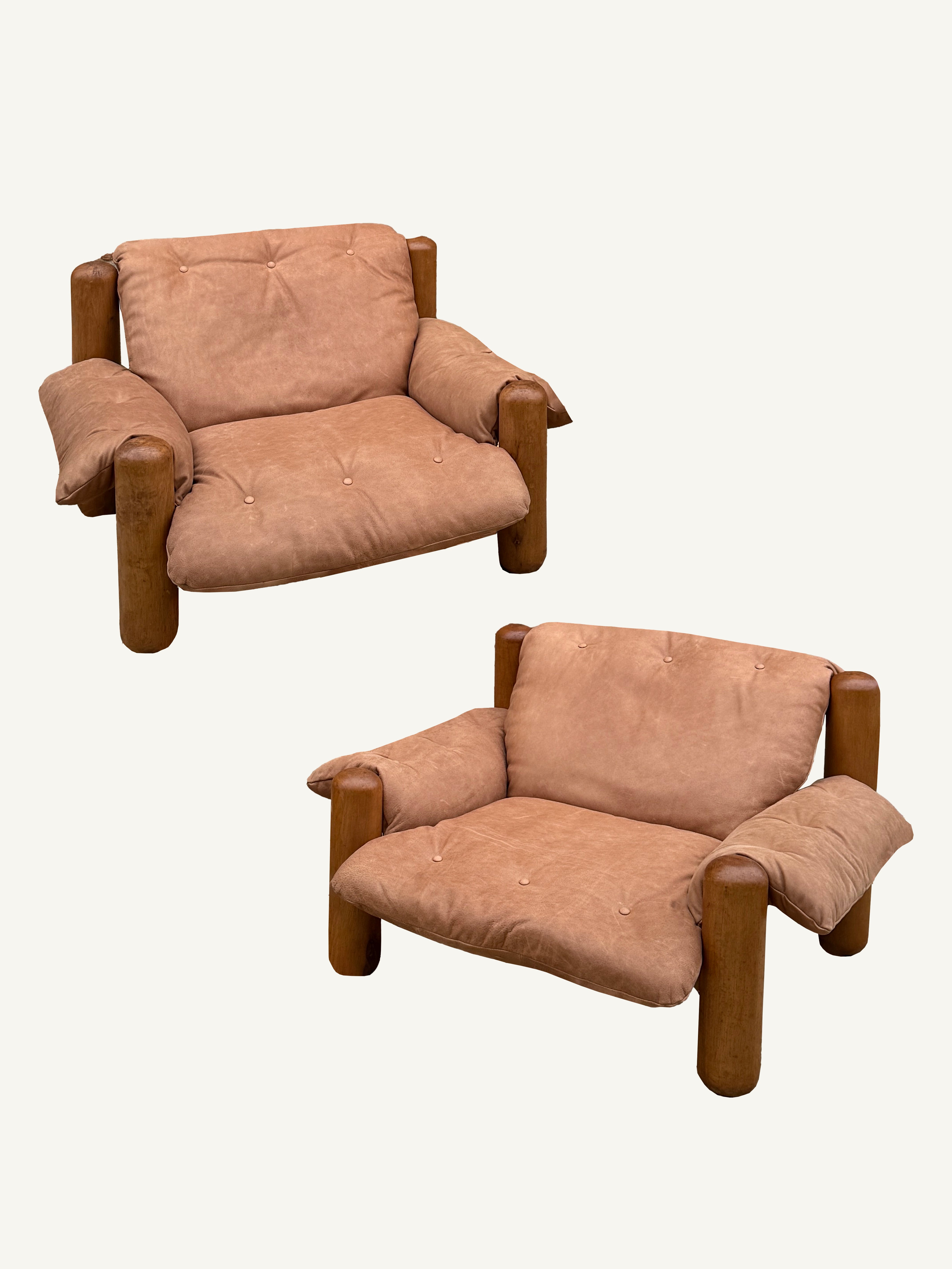 Pair of Brazilian Jacaranda Wood & Calf Leather Chairs c. 1970