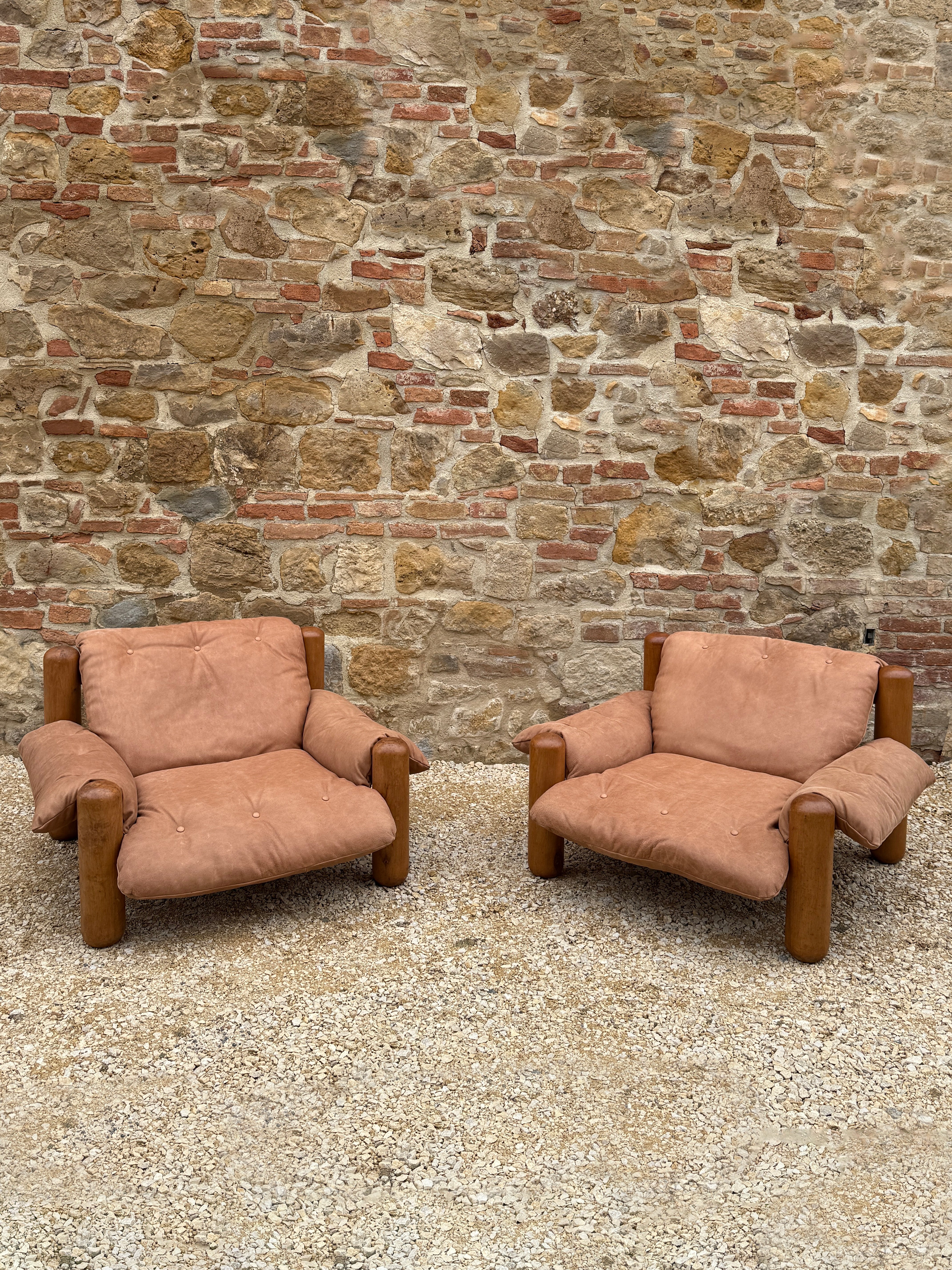 Pair of Brazilian Jacaranda Wood & Calf Leather Chairs c. 1970