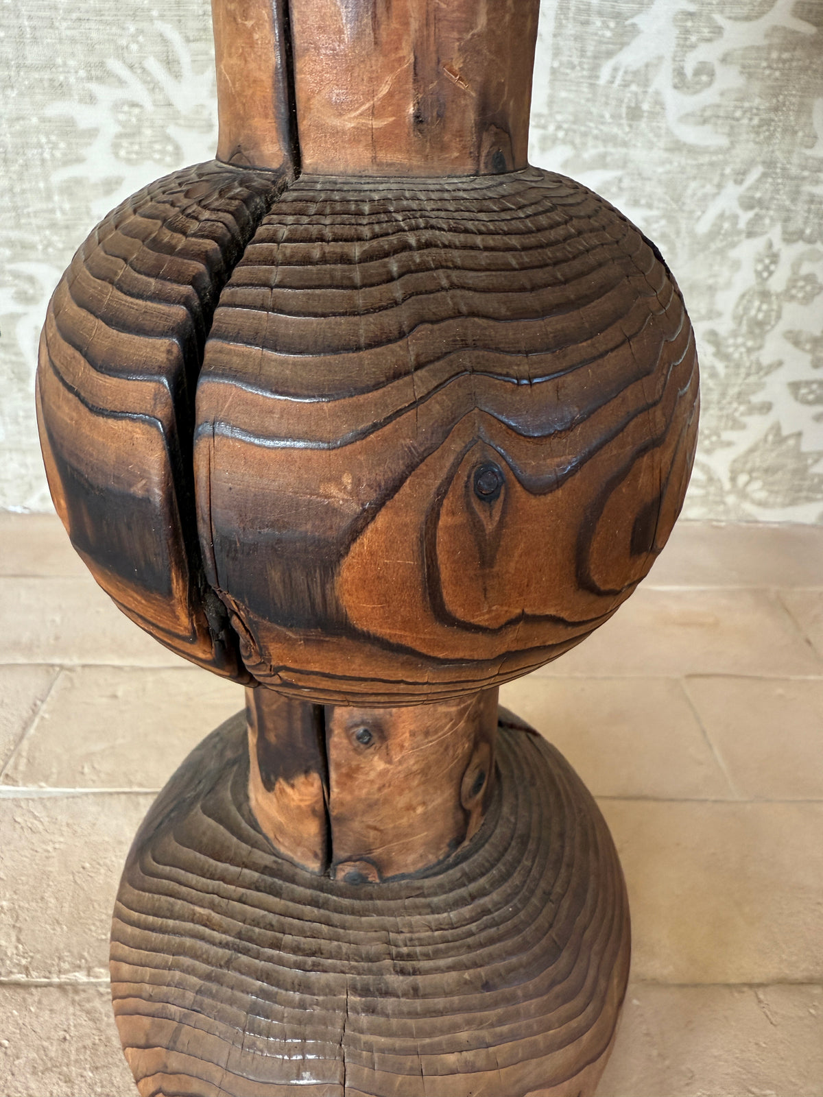 Pair of Italian Walnut Lamps with Grass Cloth Shades c. 1970