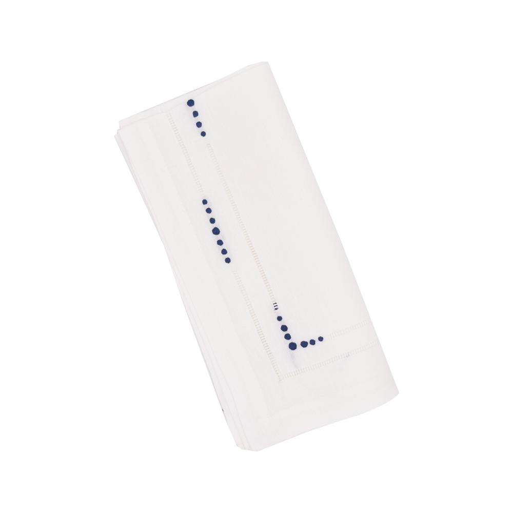 Anjou Dinner Napkins - White & Sapphire-Julia B. Casa