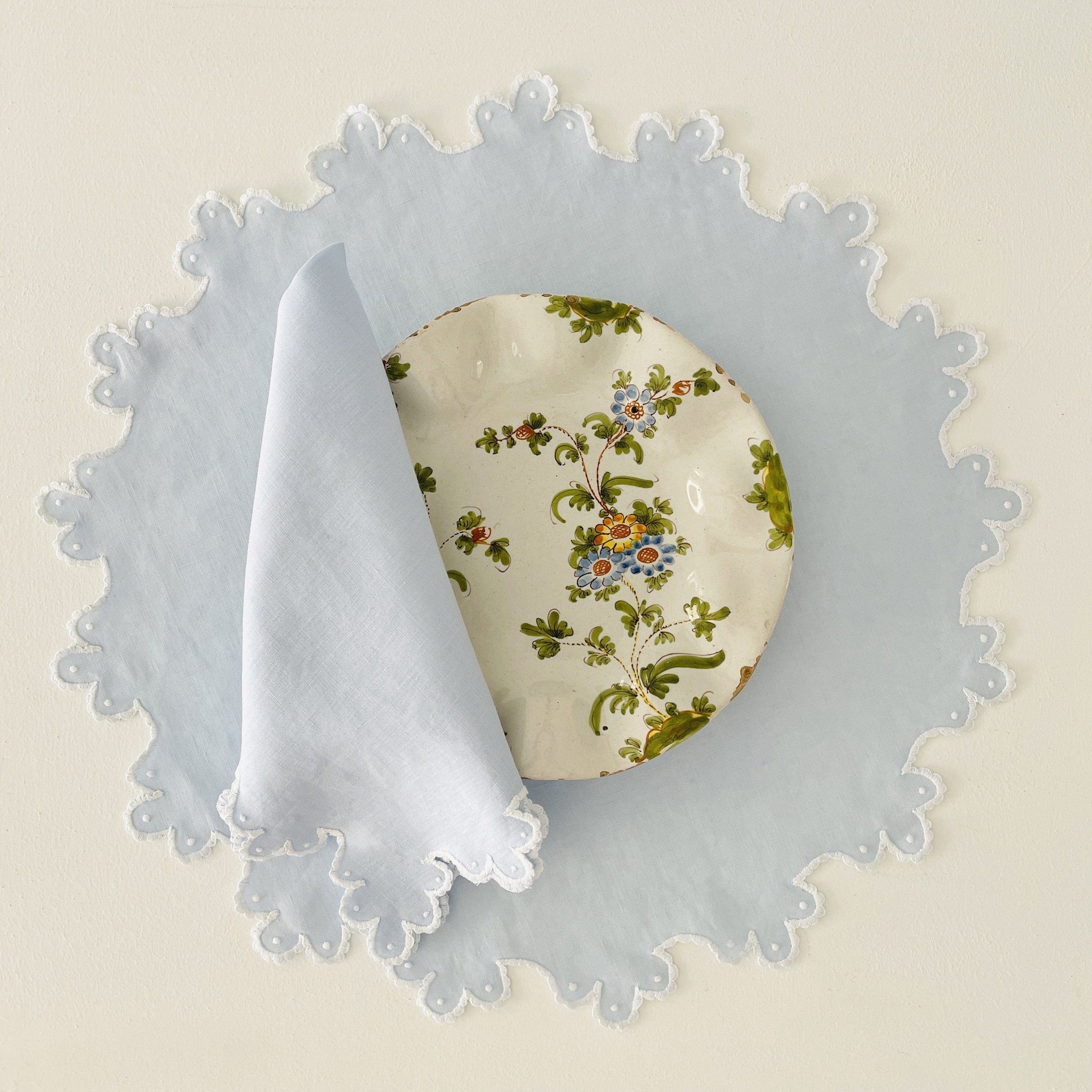 Julia B. Calais Table Linens - Powder Blue & White