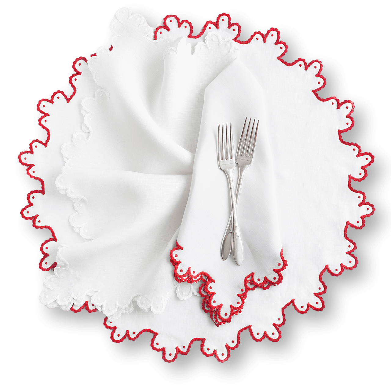 Calais Table Linens - White & Red