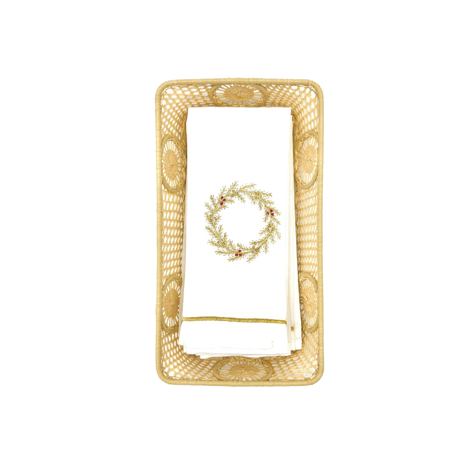 Christmas Guest Towels & Basket Set - Gold