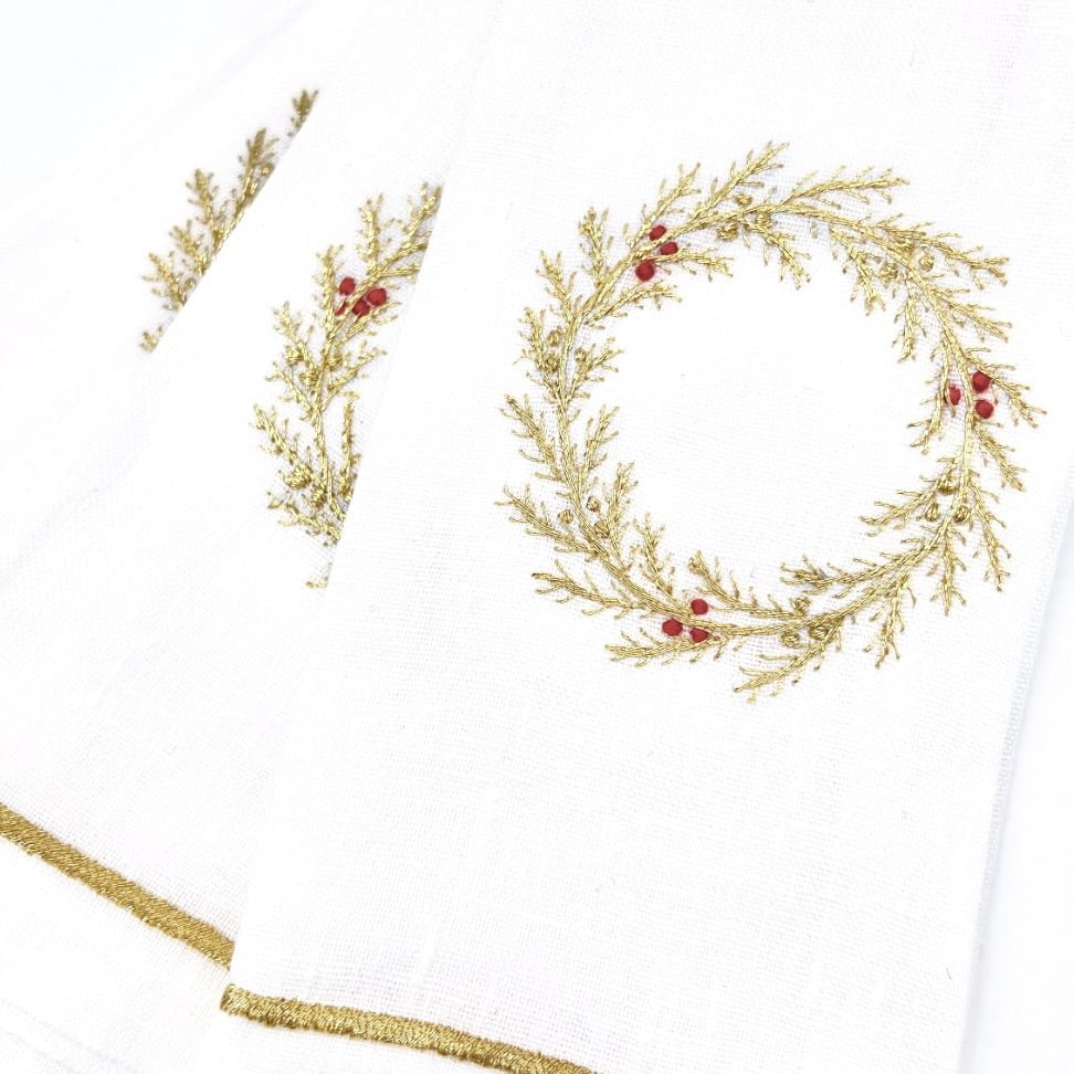 Christmas Guest Towels & Basket Set - Gold-Julia B. Casa