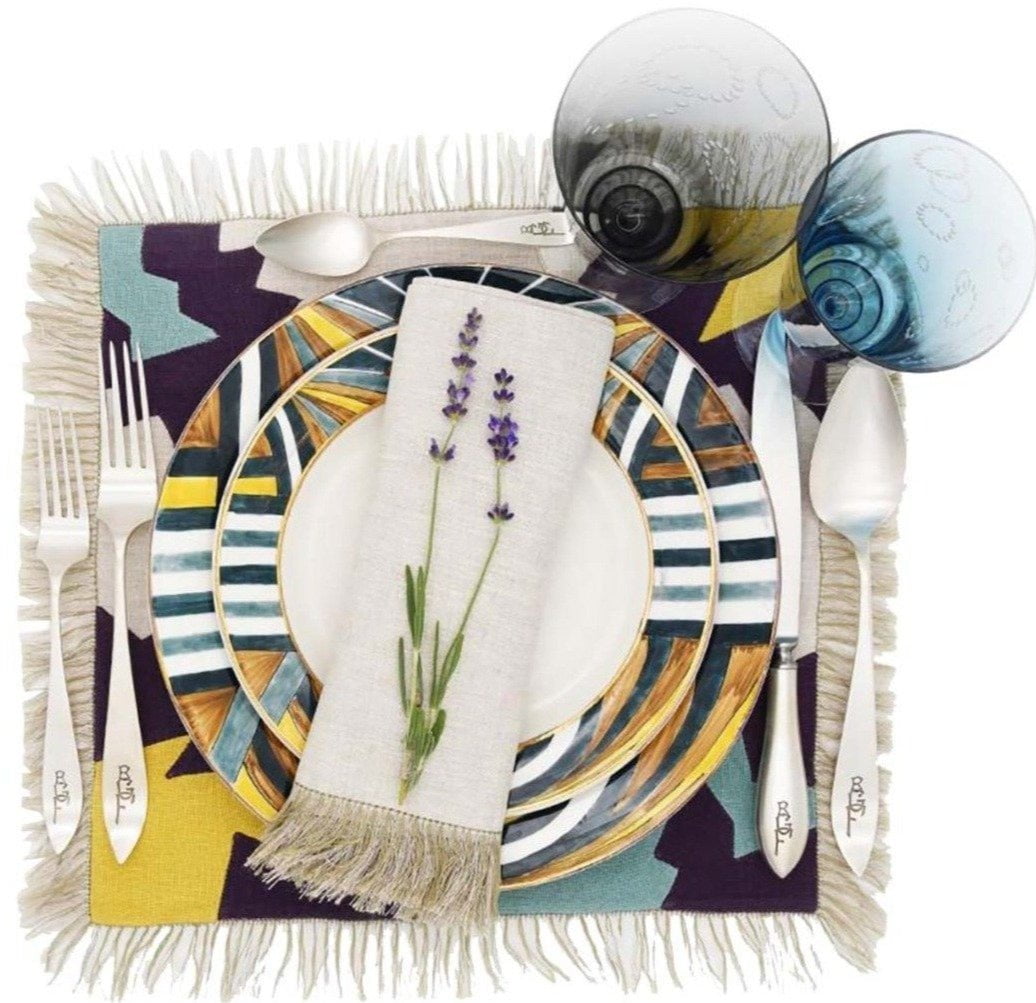 juliab-store Dusty Blue/Canary Yellow / 4 Placemats & 4 Dinner Napkins Cleopatra Table Linens
