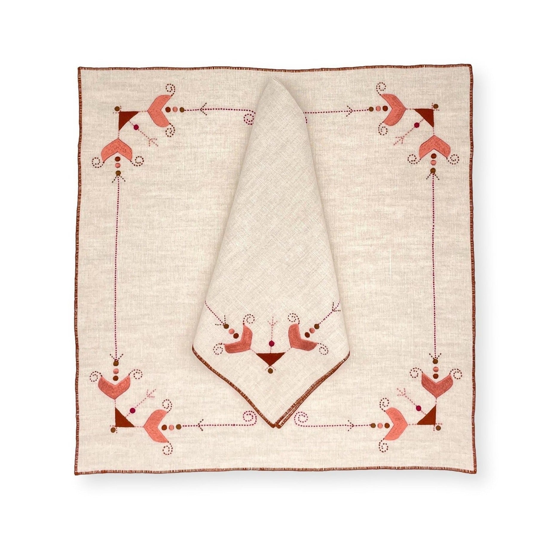 Julia B. Cortina Table Linens - Oatmeal & Red