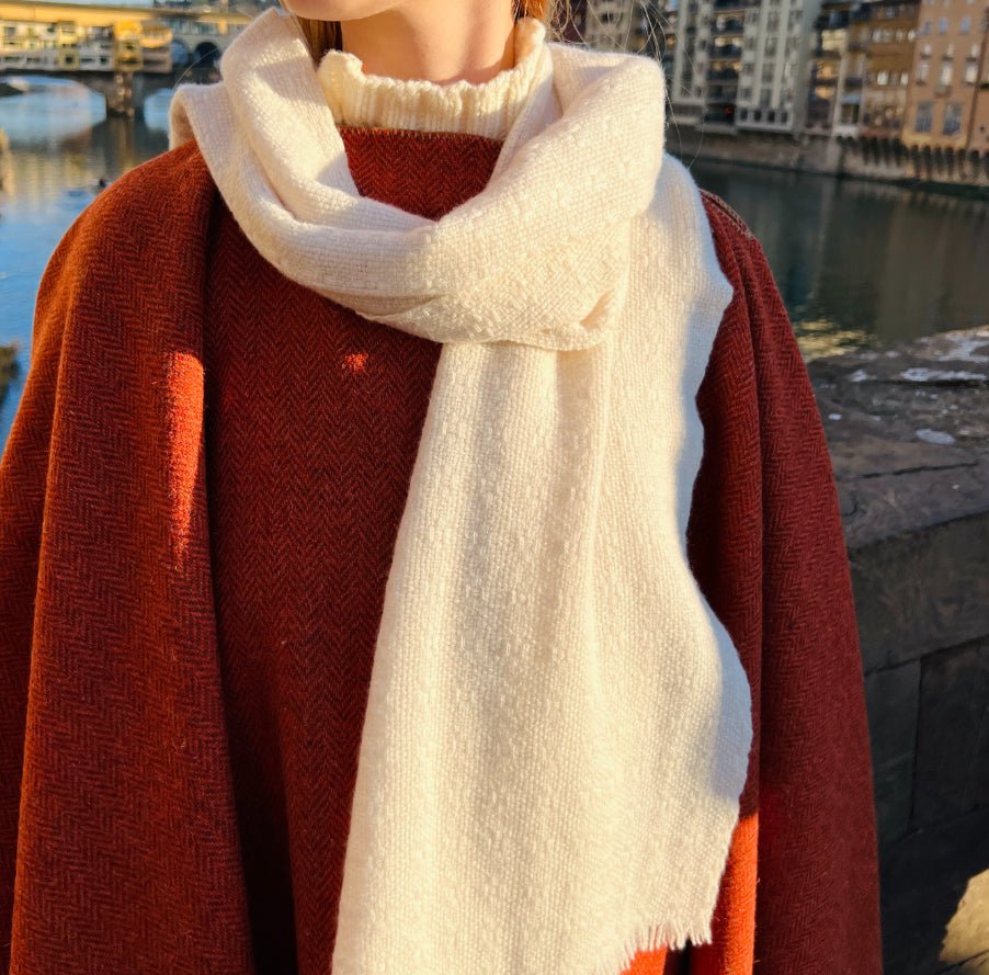 Handwoven Cashmere Scarf - Ivory-Julia B. Casa