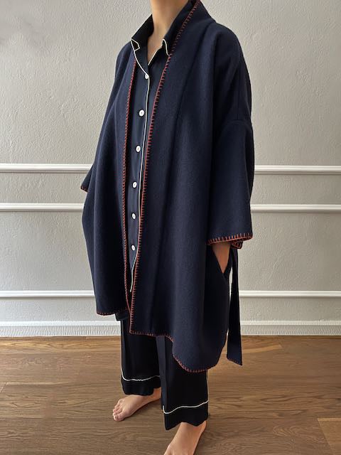 Kimono Cashmere - Navy Blue-Julia B. Casa