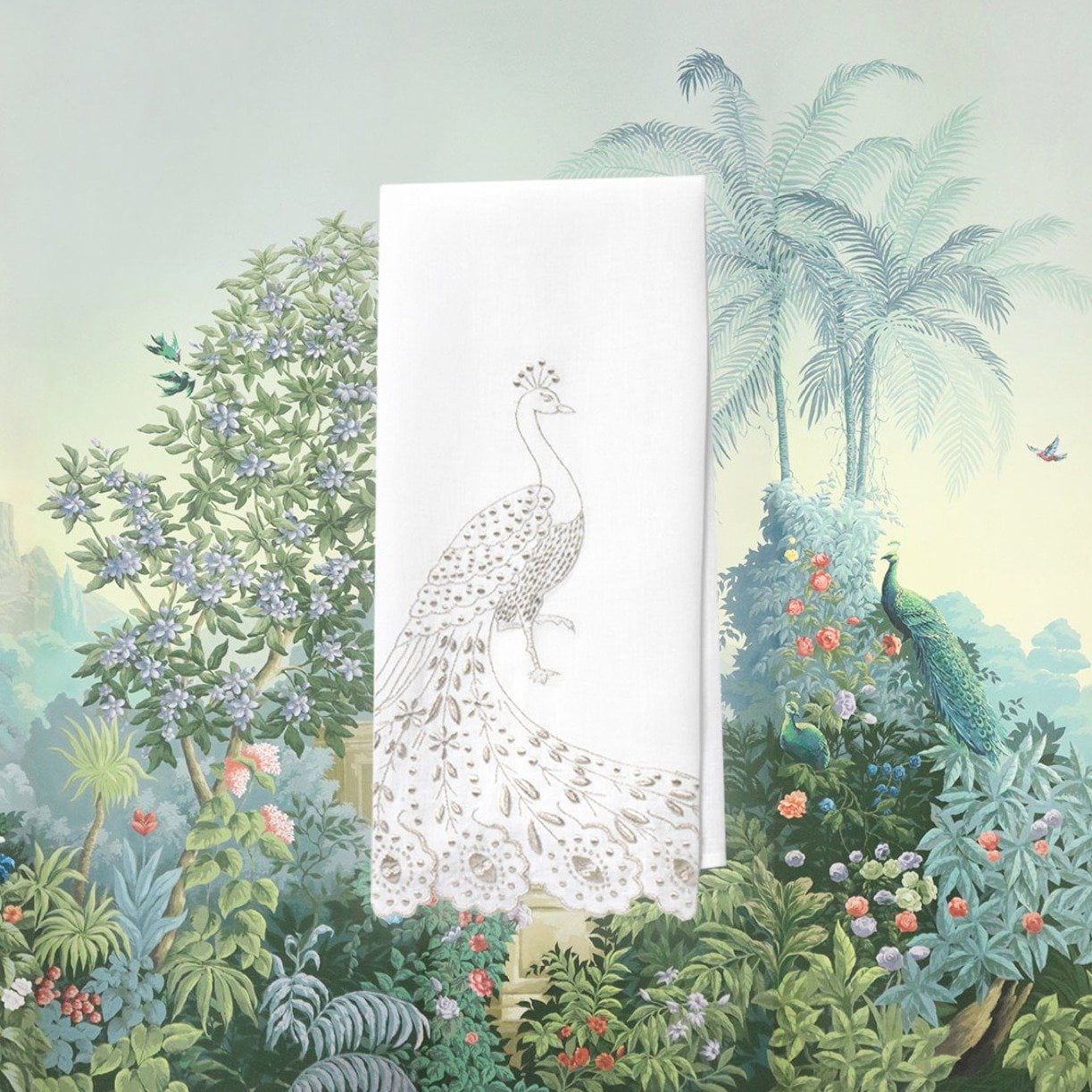Hoang Anh Peacock Guest Towel - Silver