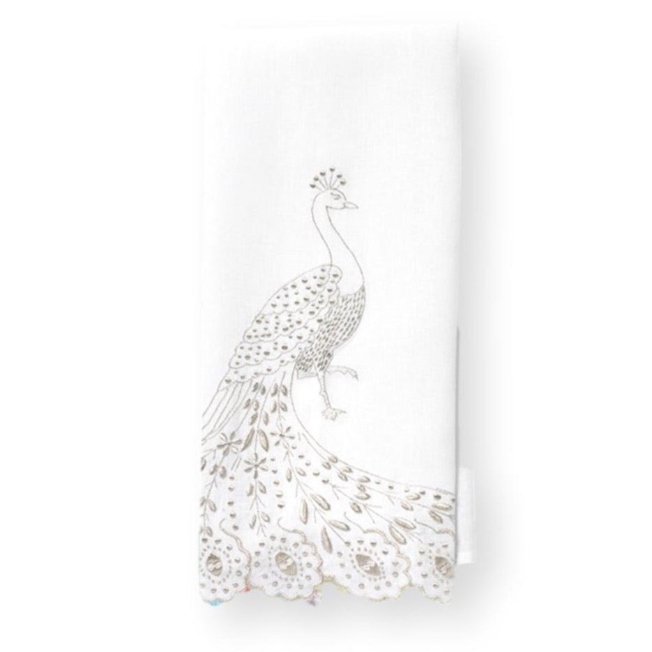 Peacock Guest Towel - Silver-Julia B. Casa