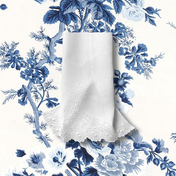 Peacock Guest Towel - White-Julia B. Casa