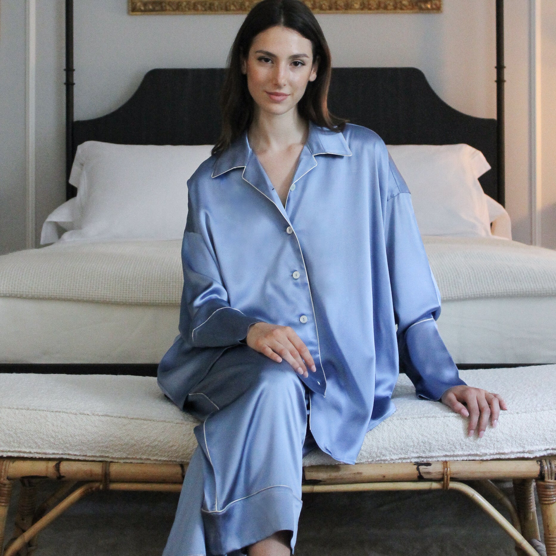 Silk Pajama Set - French Blue-Julia B. Casa