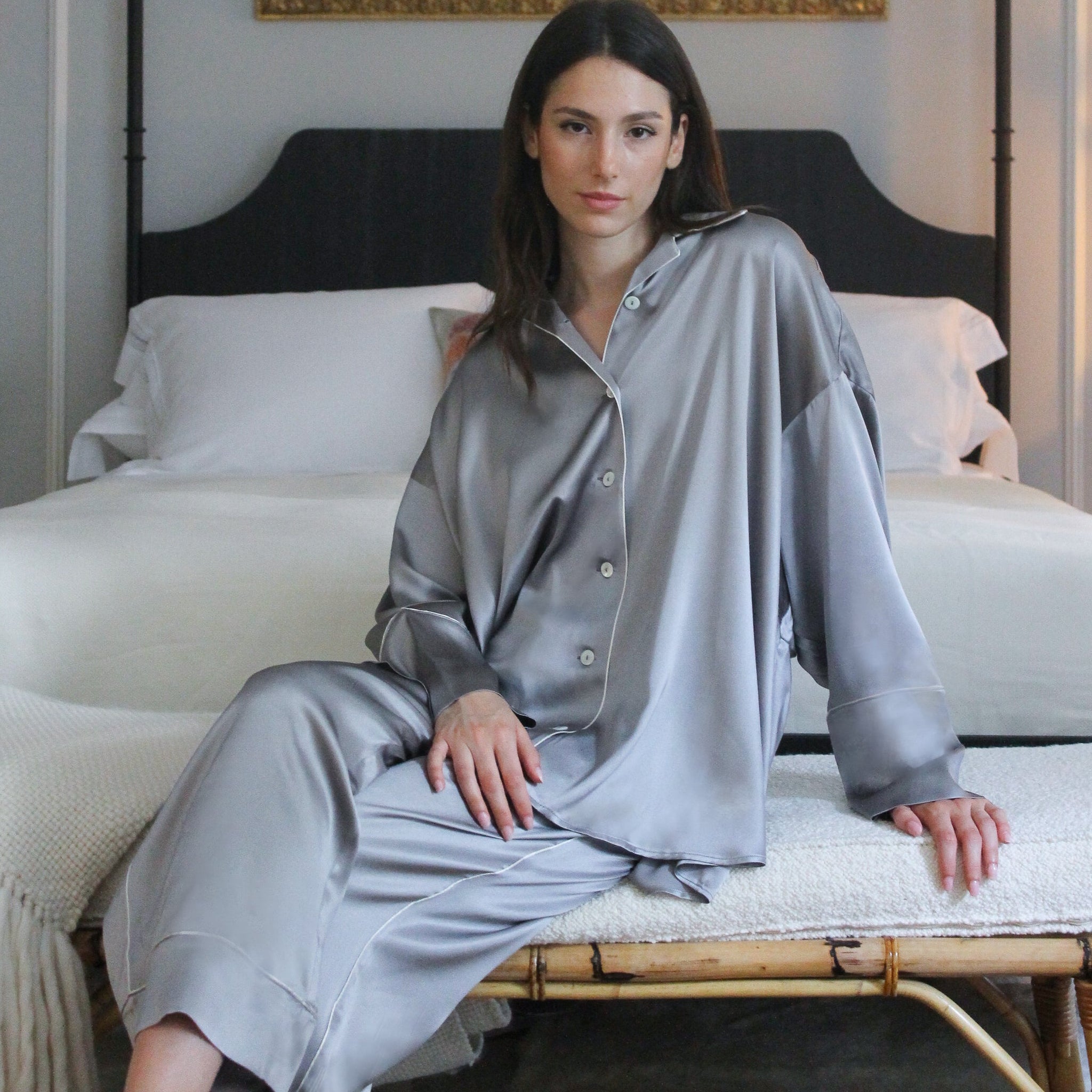 Silk Pajama Set - Grey-Julia B. Casa