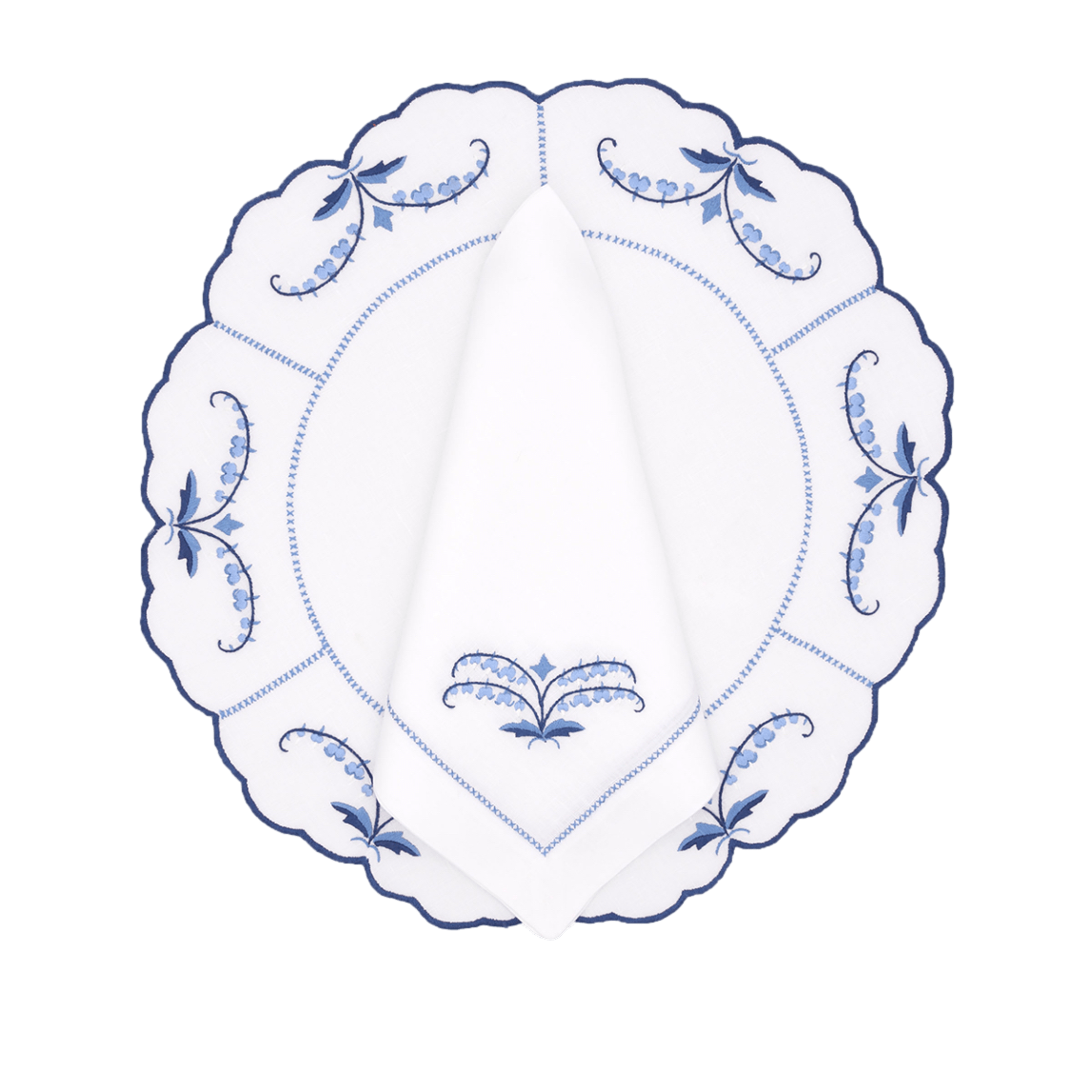 La Maison Brodee Venezia Table Linens - White & Blue