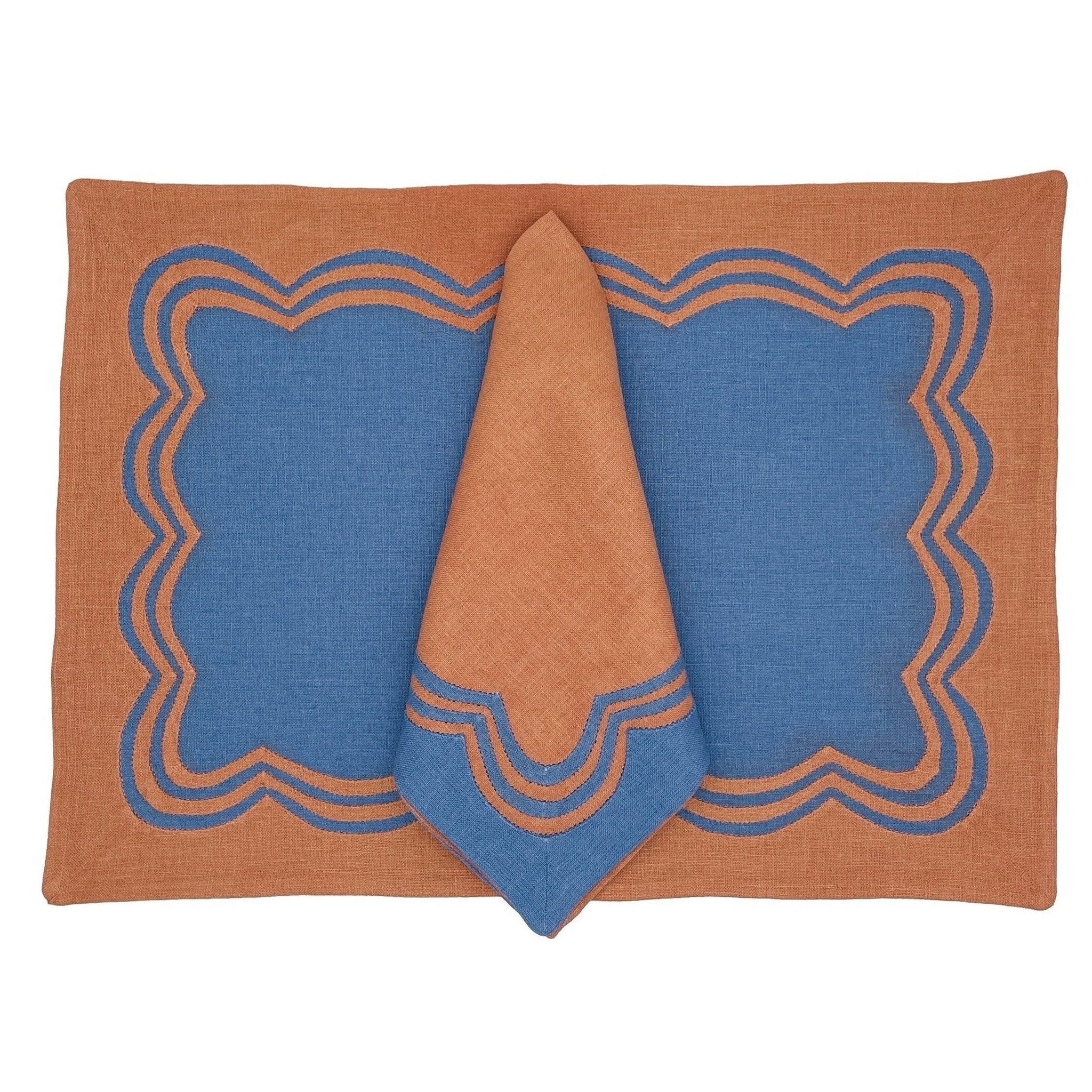 Versailles Table Linens - Blue & Orange-Julia B. Casa