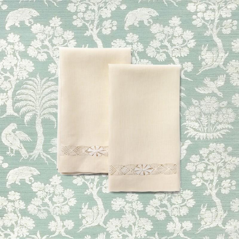 Zola White & Green Botanical Embroidered Hand Towel